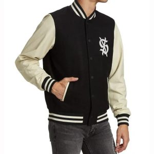 King Ksubi Black Wool and Genuine Leather Bomber Varsity Letterman Women's Jacket