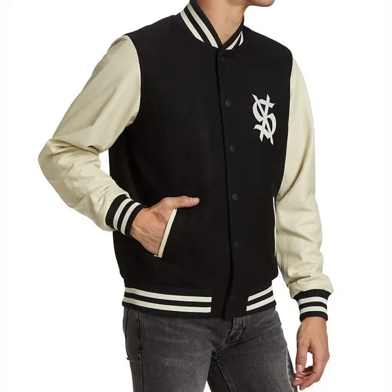 King Ksubi Black Wool and Genuine Leather Bomber Varsity Letterman Men's Jacket - Image 2