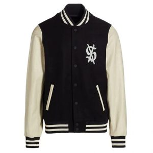 King Ksubi Black Wool and Genuine Leather Bomber Varsity Letterman Women's Jacket