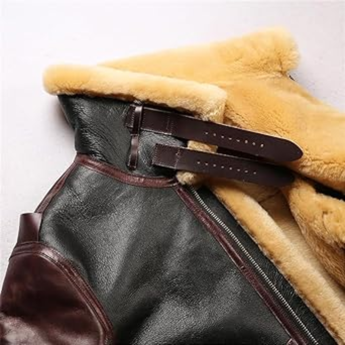 LEATHER JACKET MENS Winter B3 Bomber Shearling Windproof Outdoor Casual Coat Fur Leather Jacket - Image 3