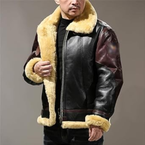LEATHER JACKET MENS Winter B3 Bomber Shearling Windproof Outdoor Casual Coat Fur Leather Jacket