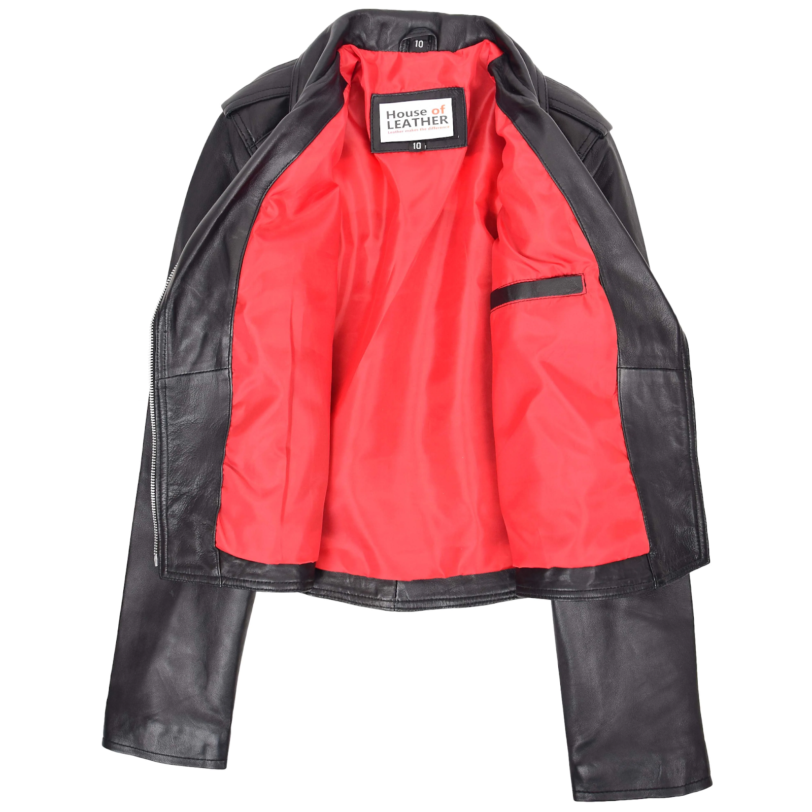 Ladies Real Leather Brando Biker Style Fitted Jacket Short Length Black - Image 5