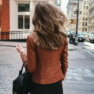 Ladies Tan Genuine Leather Jacket
