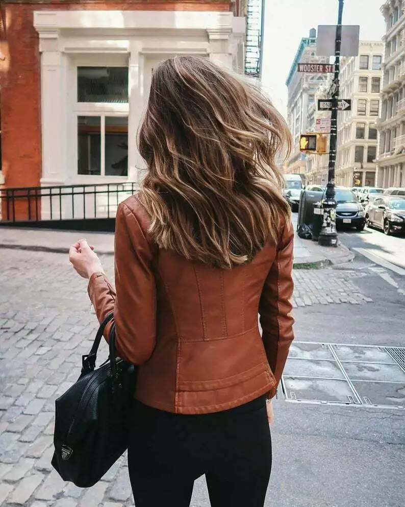 Ladies Tan Genuine Leather Jacket - Image 2