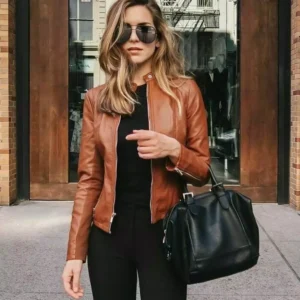 Ladies Tan Genuine Leather Jacket