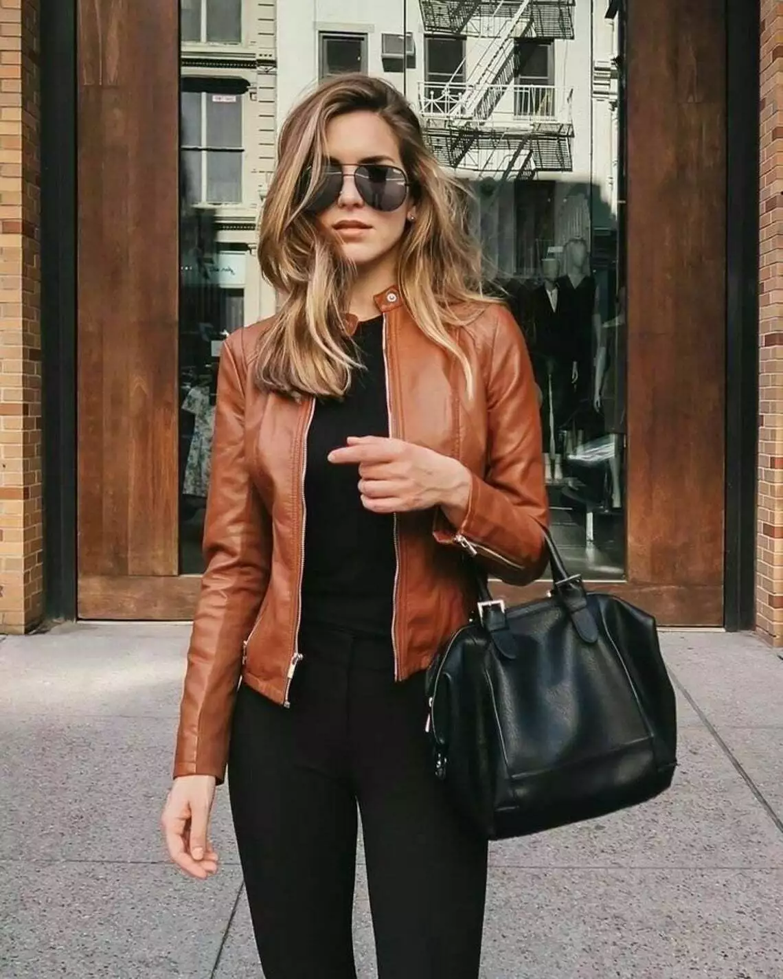 Ladies Tan Genuine Leather Jacket