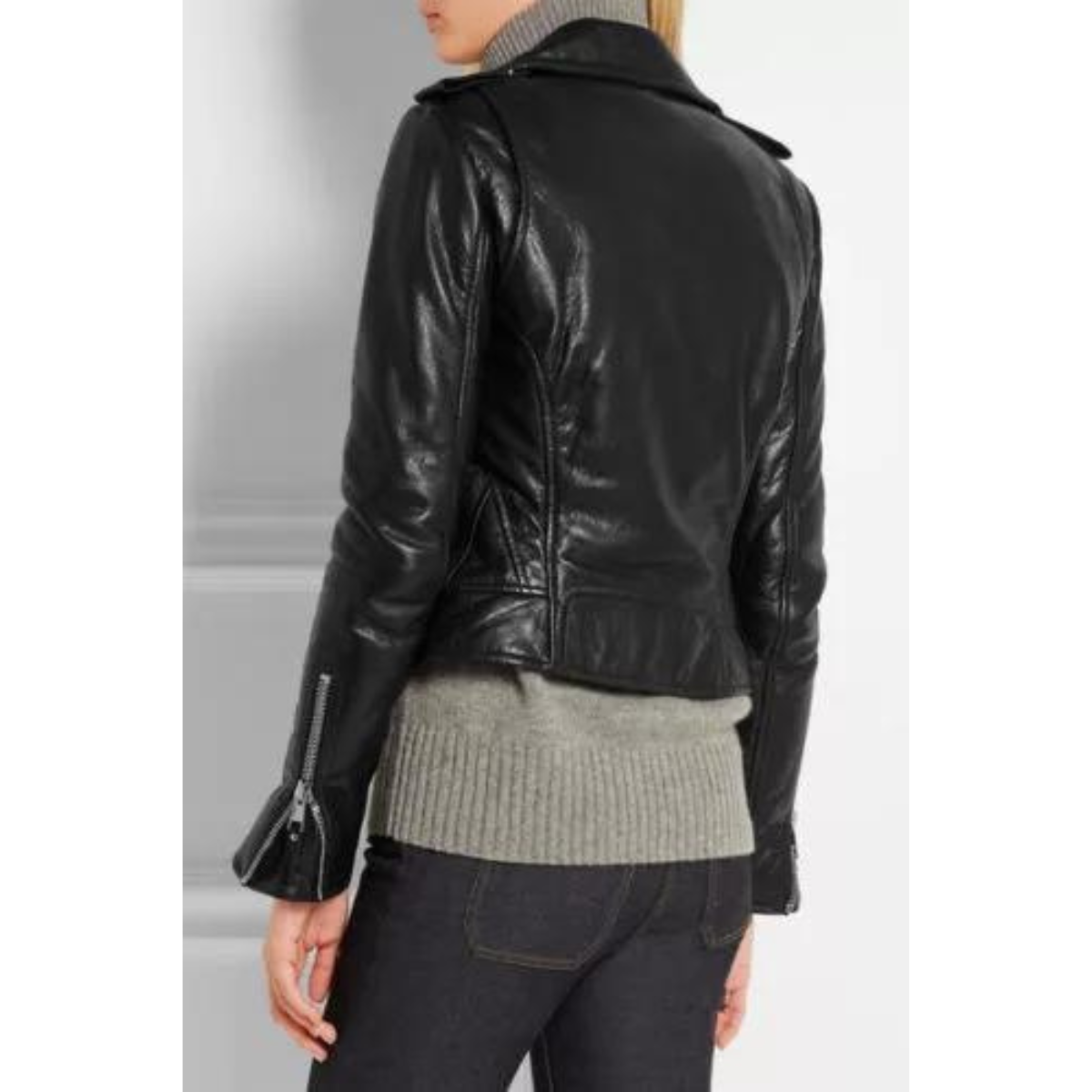 Black Women's real Slim Fit Biker Style Real Leather Jacket - Image 3