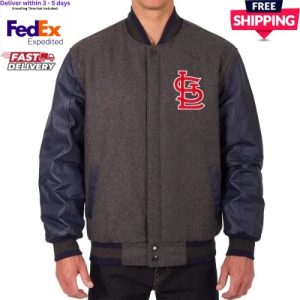 Louis Cardinals Charcoal Wool Genuine Leather Sleeves Varsity Letterman Jacket