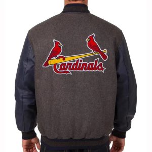 Louis Cardinals Charcoal Wool Genuine Leather Sleeves Varsity Letterman Jacket
