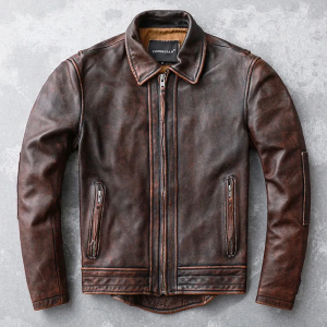 Men’s Motorcycle Vintage Cafe Racer Distressed Brown Biker Real Leather Jacket