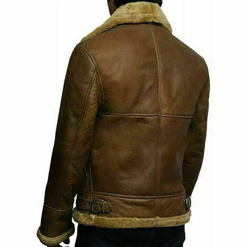 MEN RAF AVIATOR DARK BROWN B3 BOMBER FLYING JACKET - Image 3