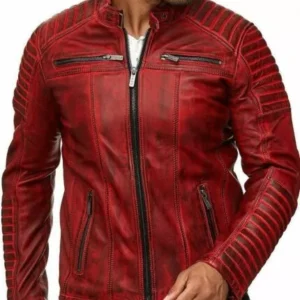 Mens Real Leather Jacket Cafe Racer Red Genuine Slim Fit Motorcycle Biker New Style Jacket