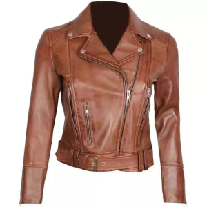 Margaret Brown Leather Asymmetrical Women's Slim Fit Biker Jacket