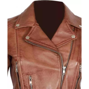 Margaret Brown Leather Asymmetrical Women's Slim Fit Biker Jacket