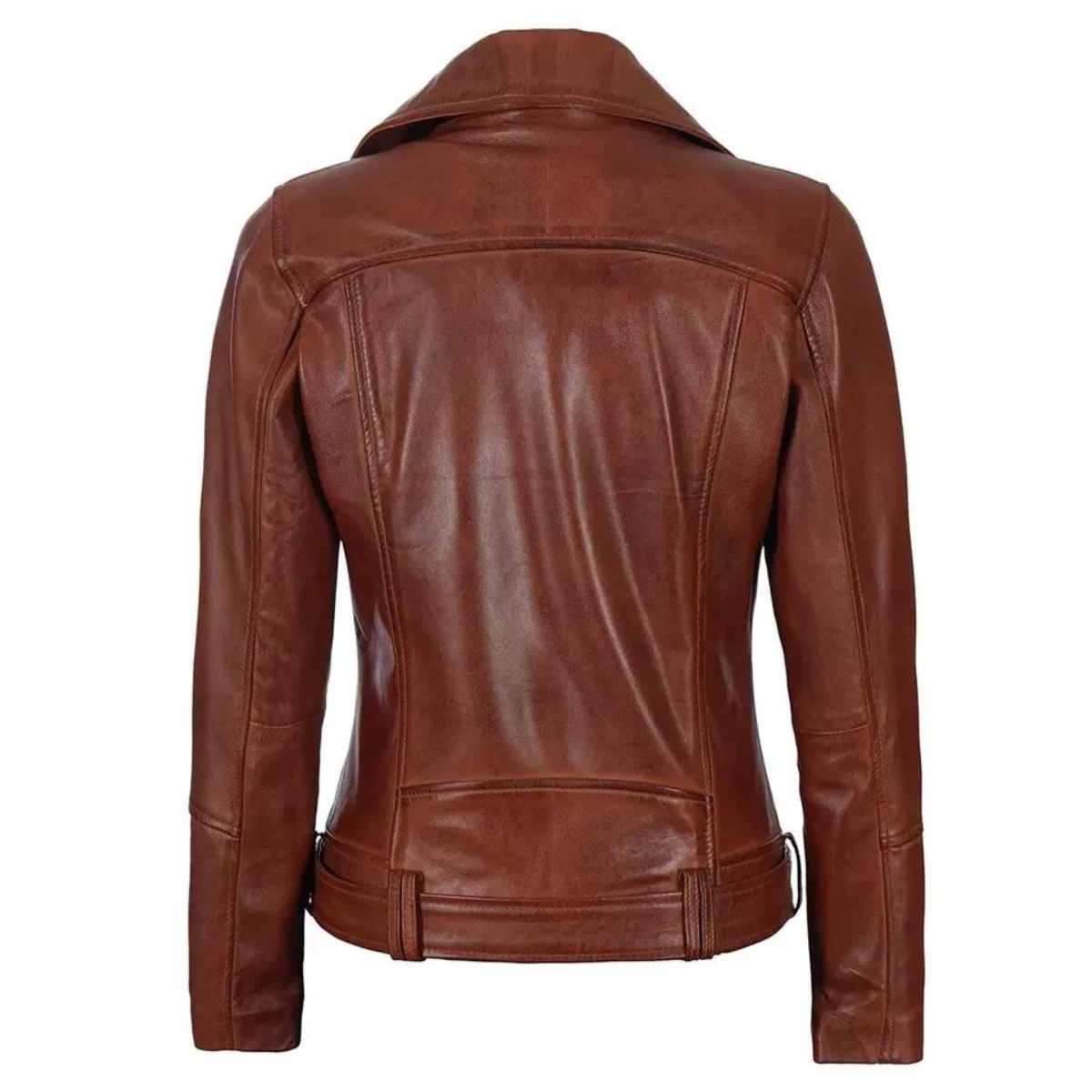 Margaret Brown Leather Asymmetrical Women's Slim Fit Biker Jacket - Image 4
