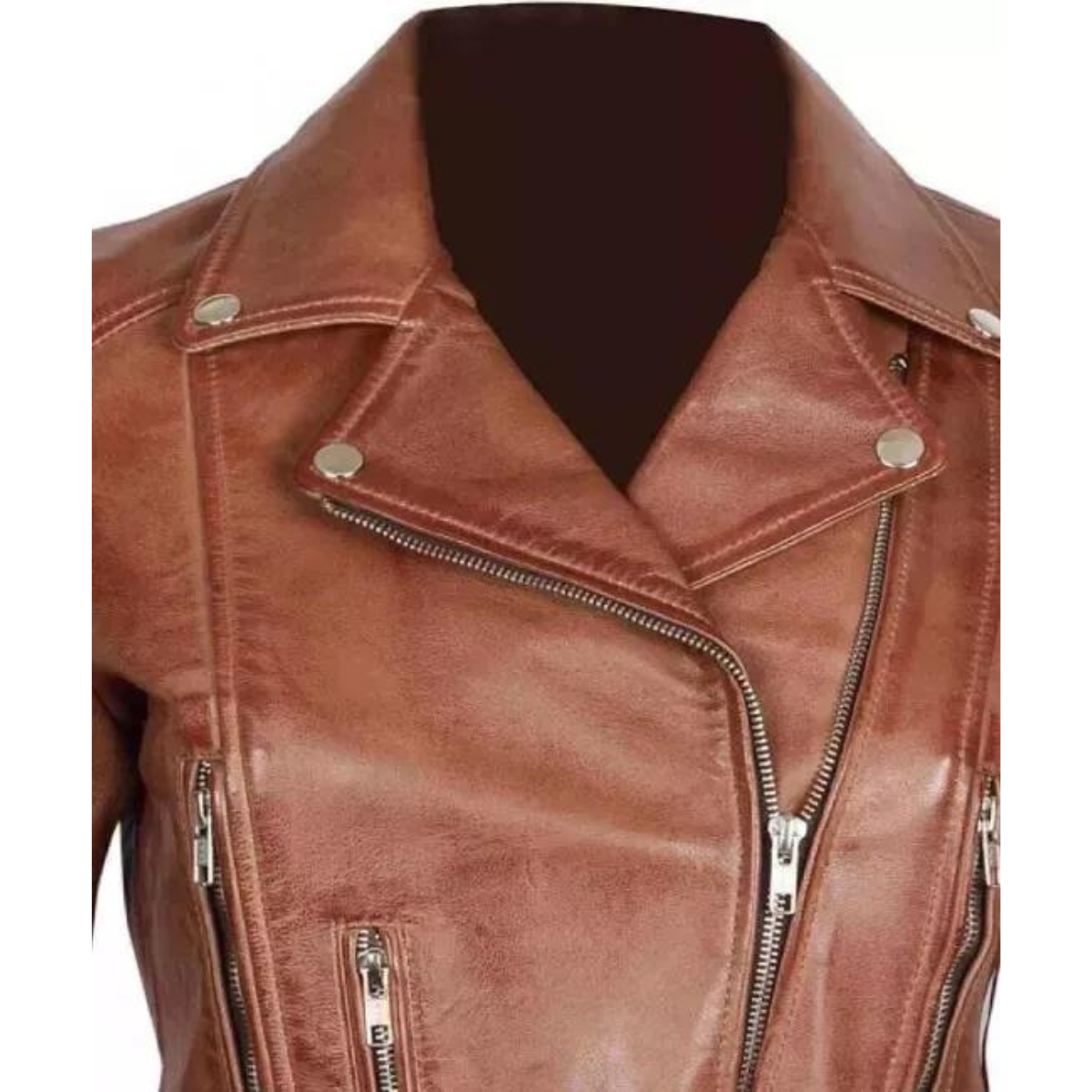 Margaret Brown Leather Asymmetrical Women's Slim Fit Biker Jacket - Image 2
