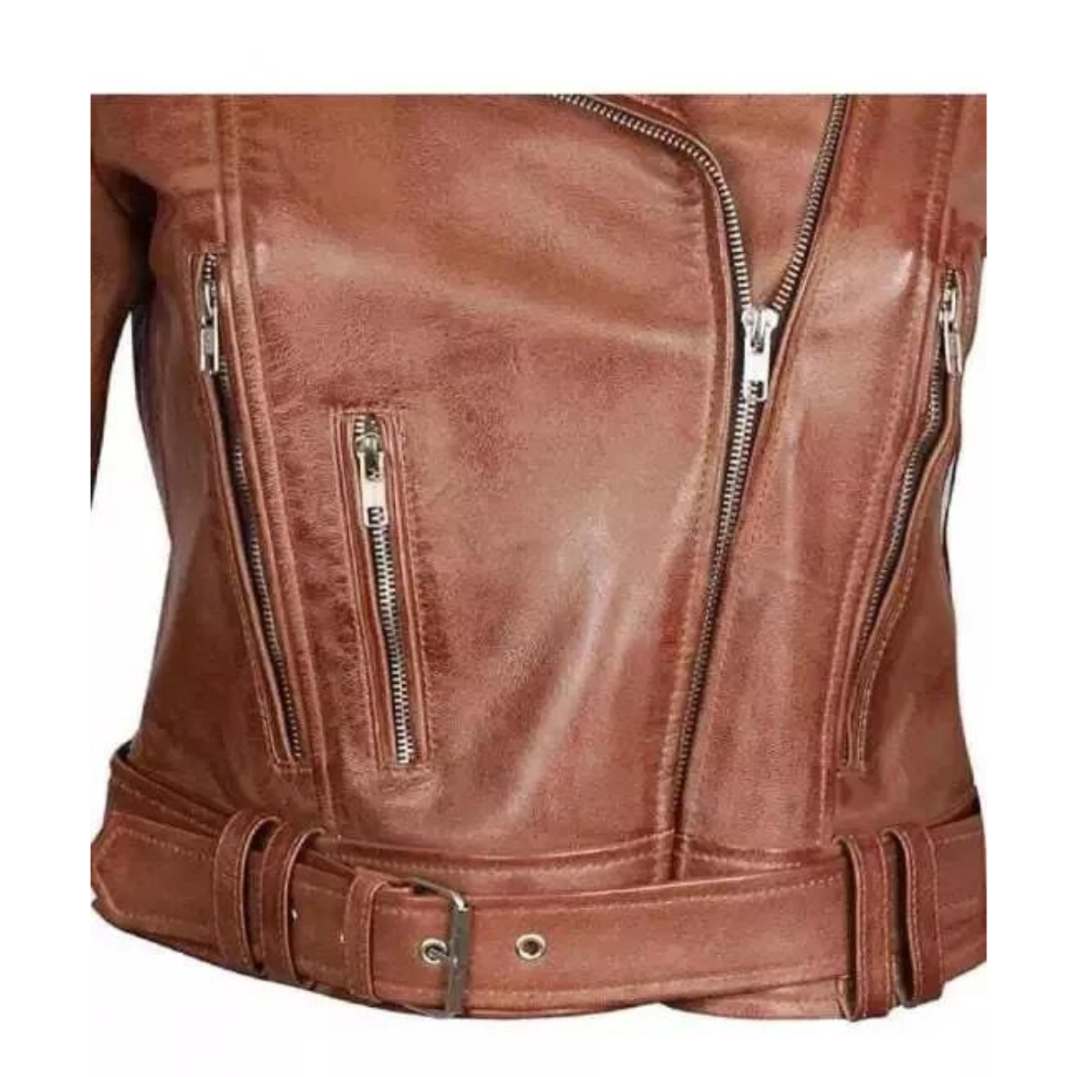 Margaret Brown Leather Asymmetrical Women's Slim Fit Biker Jacket - Image 3