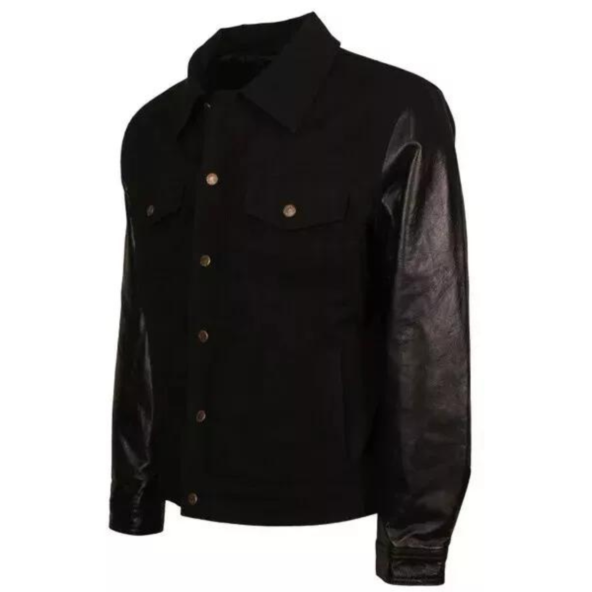 Men David Beckham Fashionable Denim Leather Sleeves Jacket - Image 2