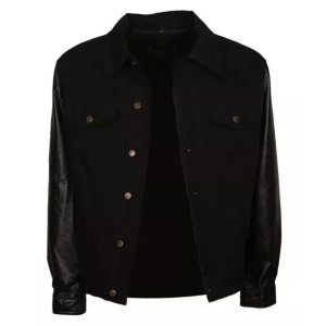 Men David Beckham Fashionable Denim Leather Sleeves Jacket