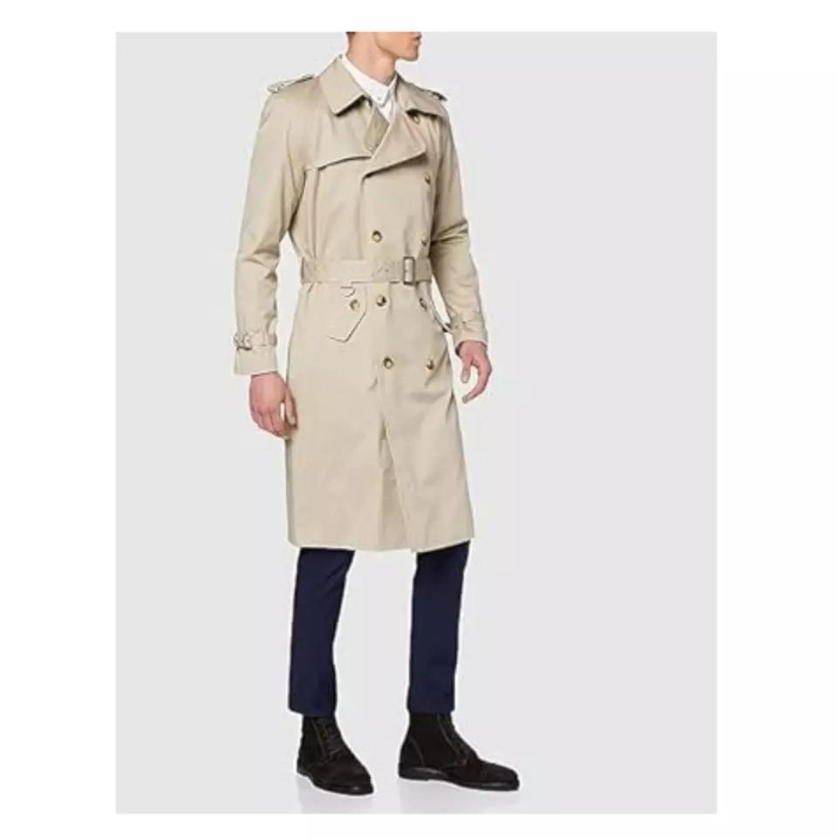 Men's Double Breasted Long Trench Coat Cotton Military Rain Mac - Image 2