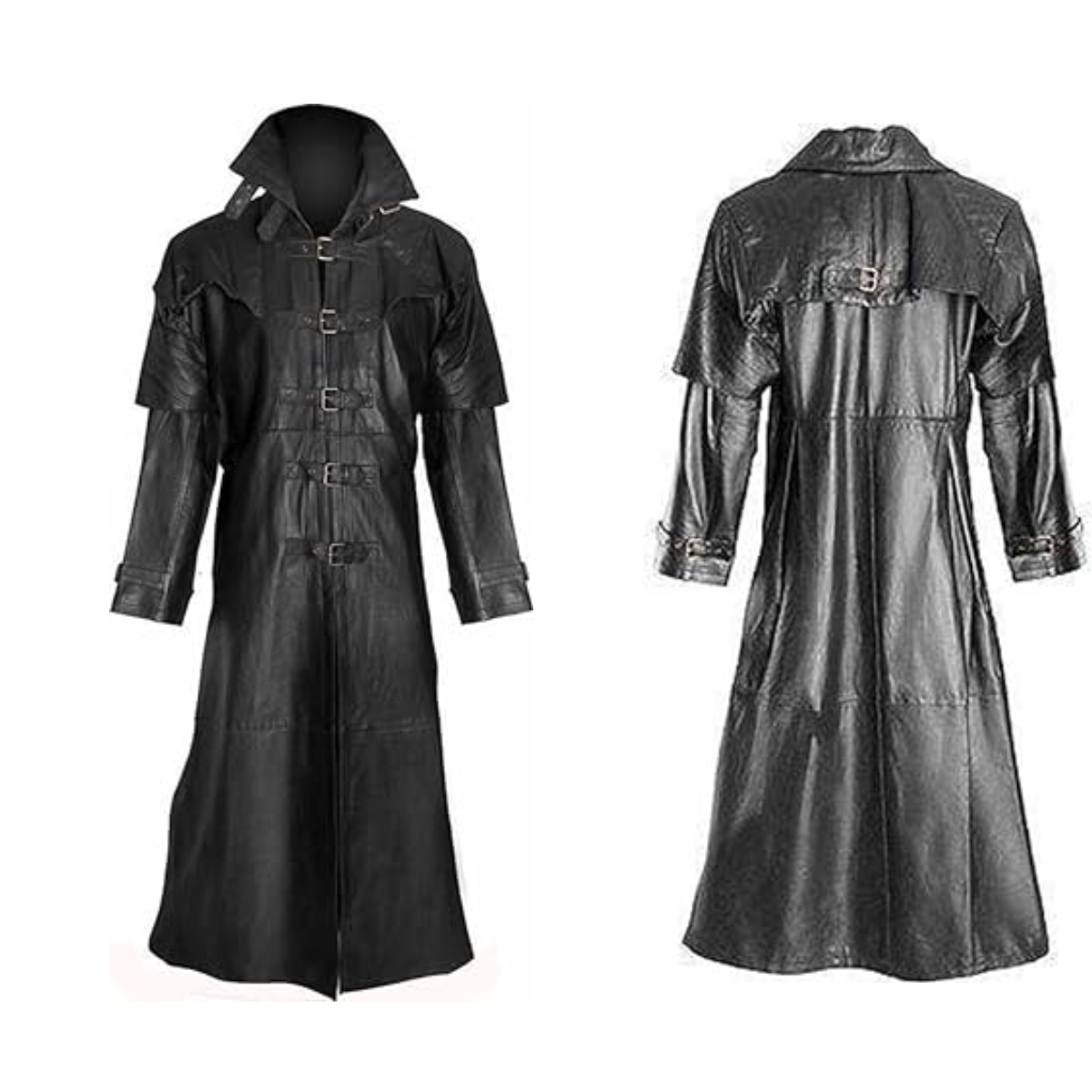 Men Gothic Fashion Leather Jacket Trench Coat Punk Vintage Parka Coat - Image 2