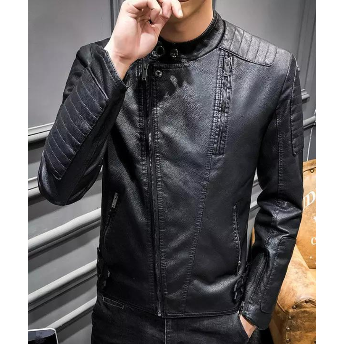 Men Leather Jacket Fashion Streetwear Spring Men's Jacket Hip Hop Lapel Zipper Jacket Men