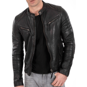 Mens Motorcycle Slim Fit Biker Leather Jacket