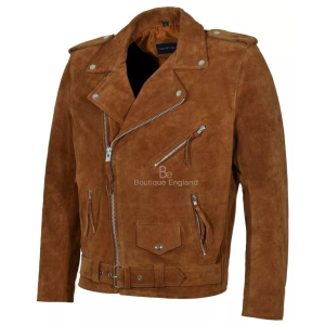 Men's Motorcycle Slim Fit Tan Brown Suede Faux leather Jacket