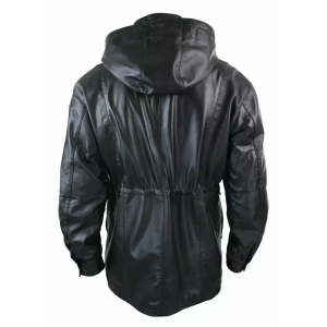 Mens 3/4 Long Real Leather Duffle Jacket Coat Safari Detachable Hood Classic