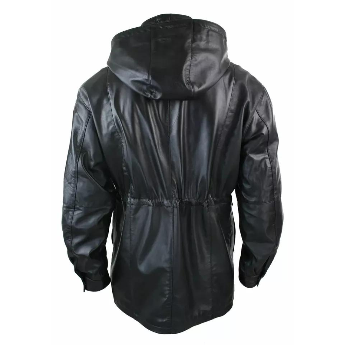 Mens 3/4 Long Real Leather Duffle Jacket Coat Safari Detachable Hood Classic