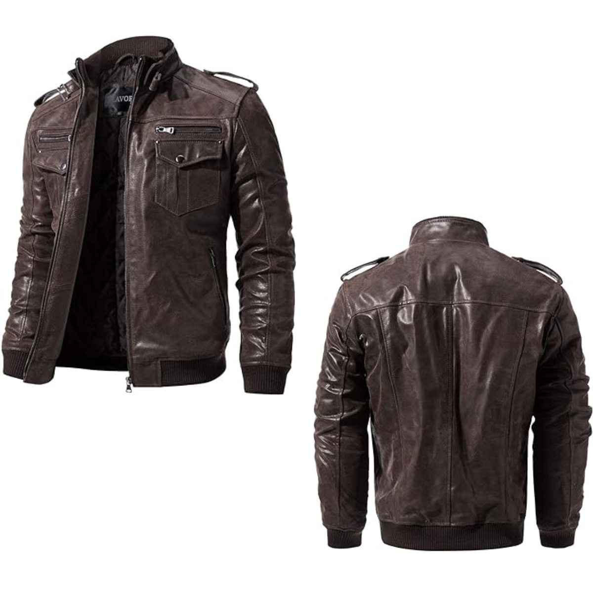Men's Slim Fit Brown Biker Handmade Motorcycle Cafe Racer Genuine Leather Jacket - Image 2