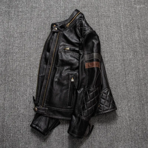 Men's Tracksuits First Layer Of Cowhide Leather Men Stand Collar Trend Motorcycle Riding Jacket