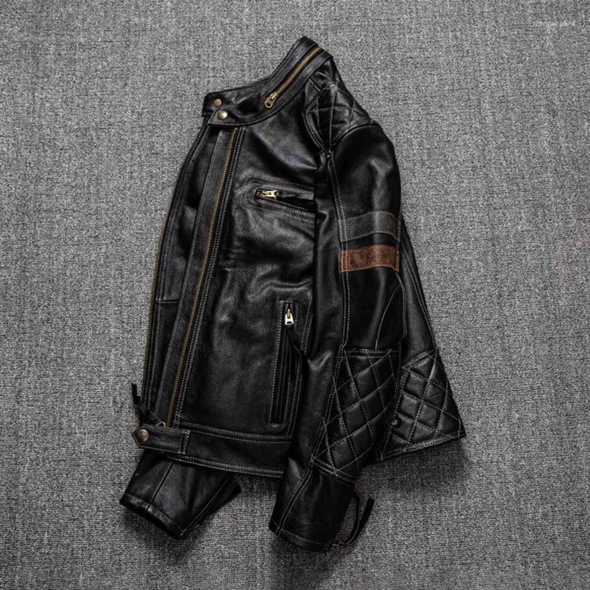 Men's Tracksuits First Layer Of Cowhide Leather Men Stand Collar Trend Motorcycle Riding Jacket - Image 2