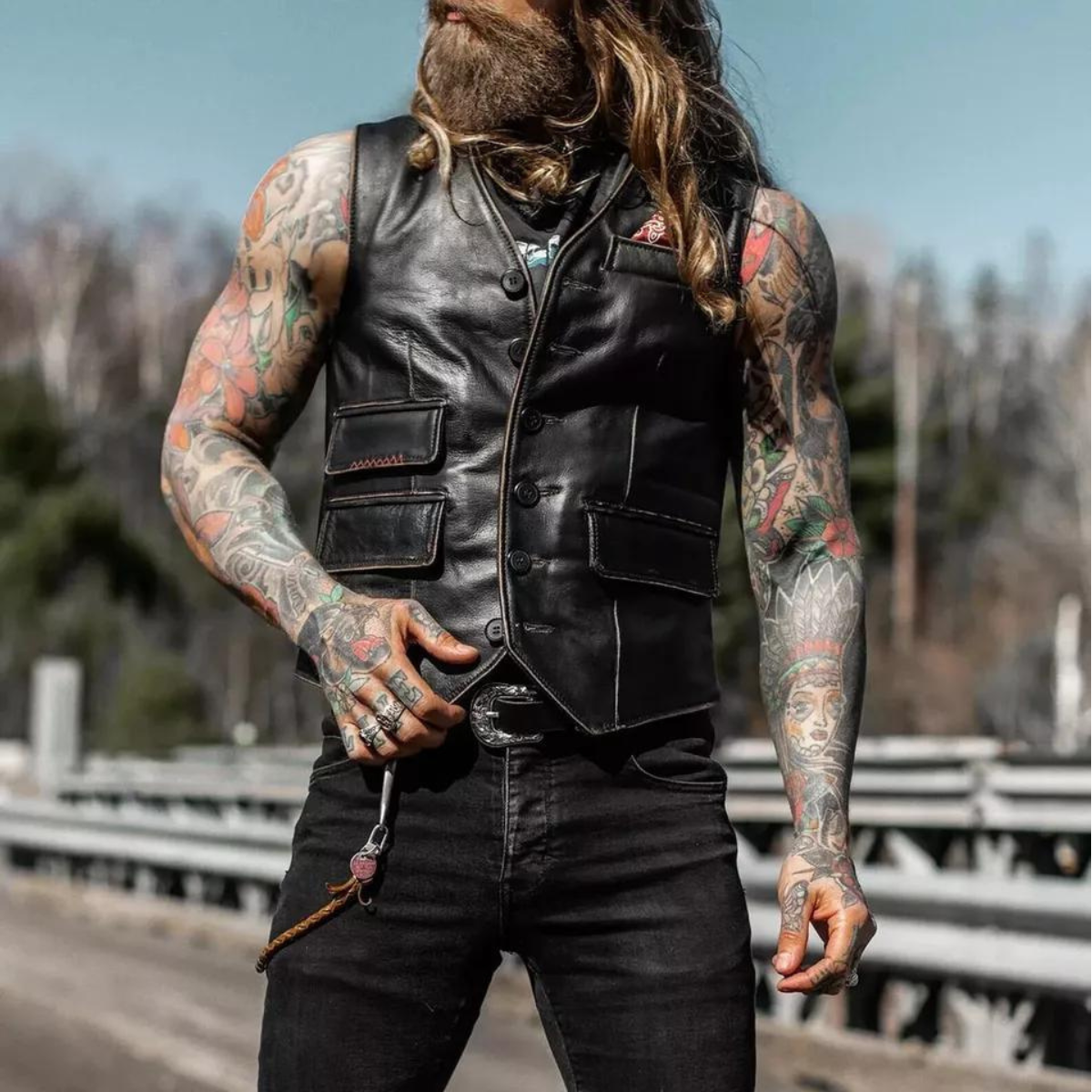Men's Vintage Black Motorcycle Distressed Black Biker Genuine Leather Vest