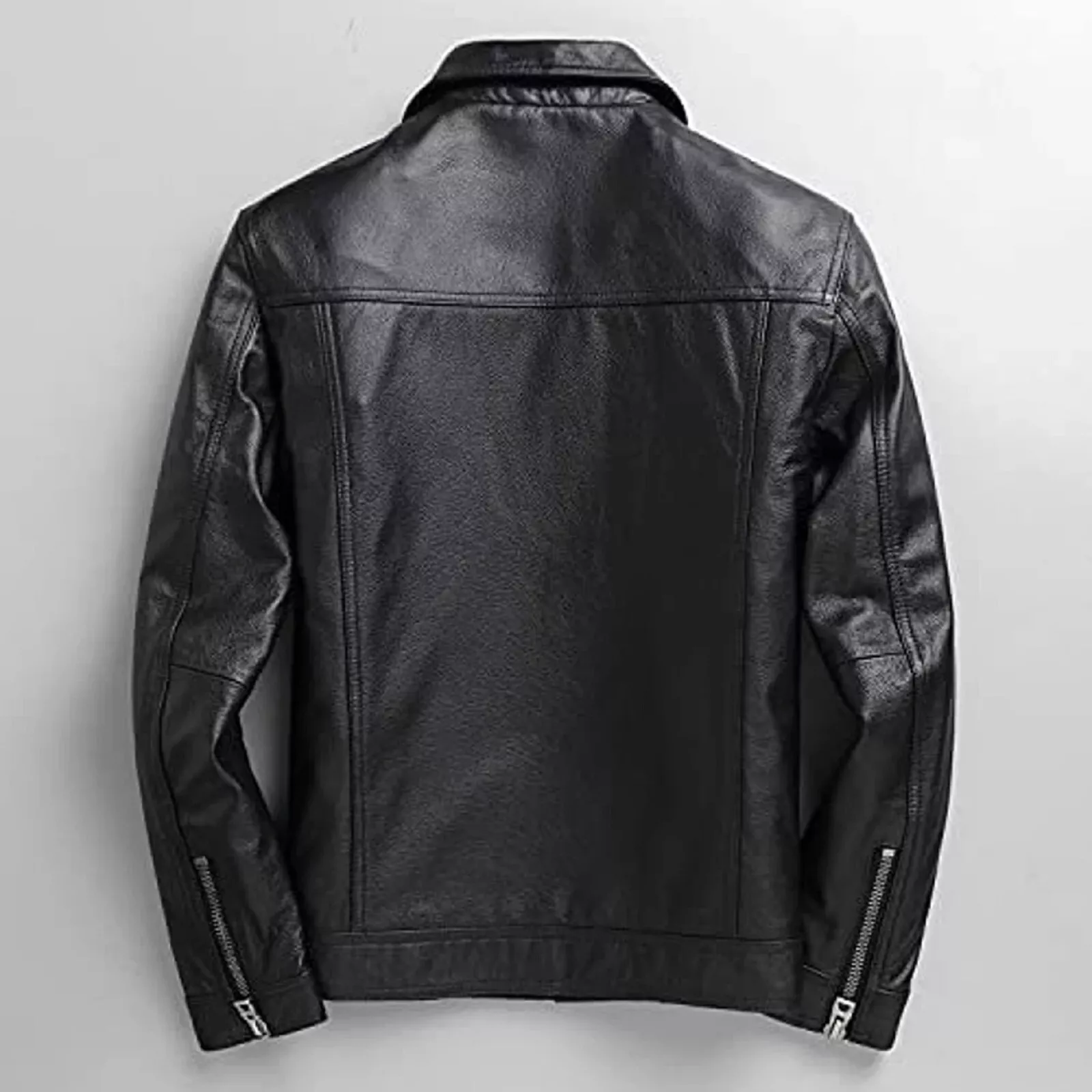Men's Biker Flap Pocket Vintage Style Motorcycle Black Cow Hide Leather Jacket - Image 2