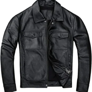 Men's Biker Flap Pocket Vintage Style Motorcycle Black Cow Hide Leather Jacket