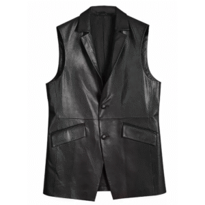 Men's Black Delegant Vest Real Leather Coat Black and Tan