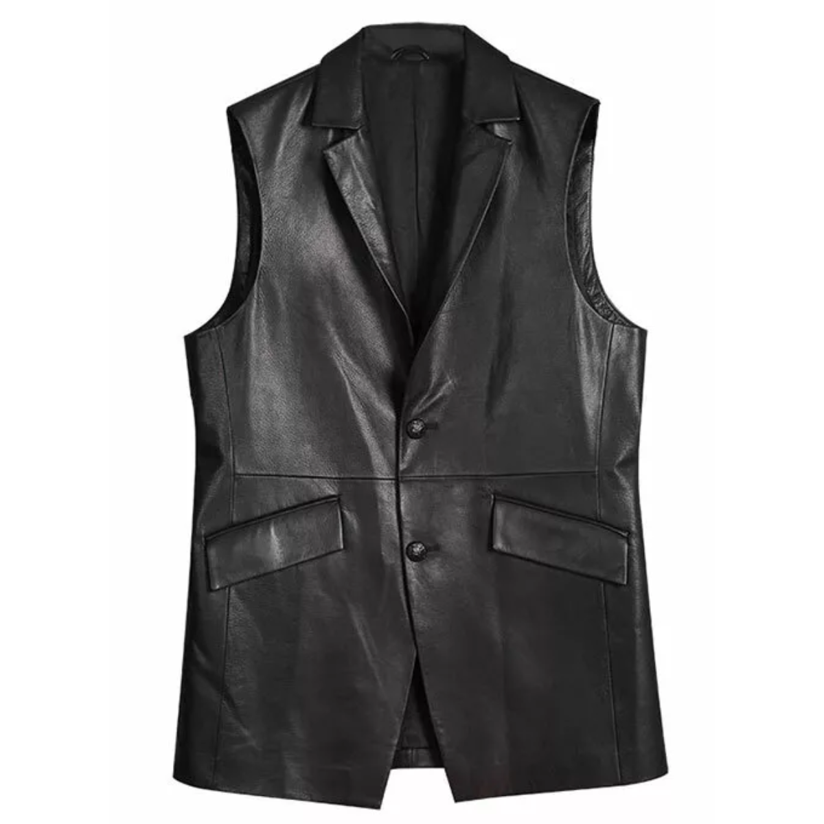 Men's Black Delegant Vest Real Leather Coat Black and Tan