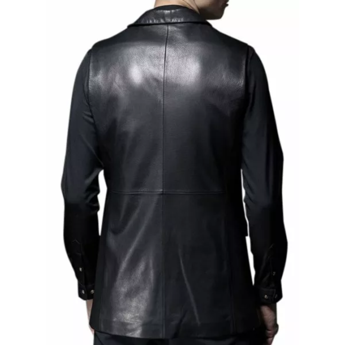 Men's Black Delegant Vest Real Leather Coat Black and Tan - Image 2