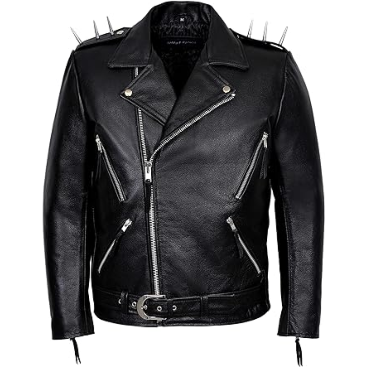 Men's Black METAL SPIKES Brando Jacket Motorcycle Cowhide Real Leather Jacket