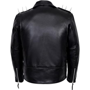 Men's Black METAL SPIKES Brando Jacket Motorcycle Cowhide Real Leather Jacket