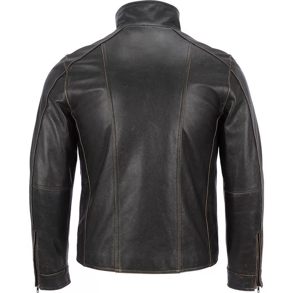 Men's Black Rivet Faded Seam Jacket Genuine Leather Jacket - Image 3
