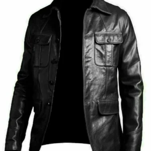Shirt Collar Five Buttons Mens Leather Jacket