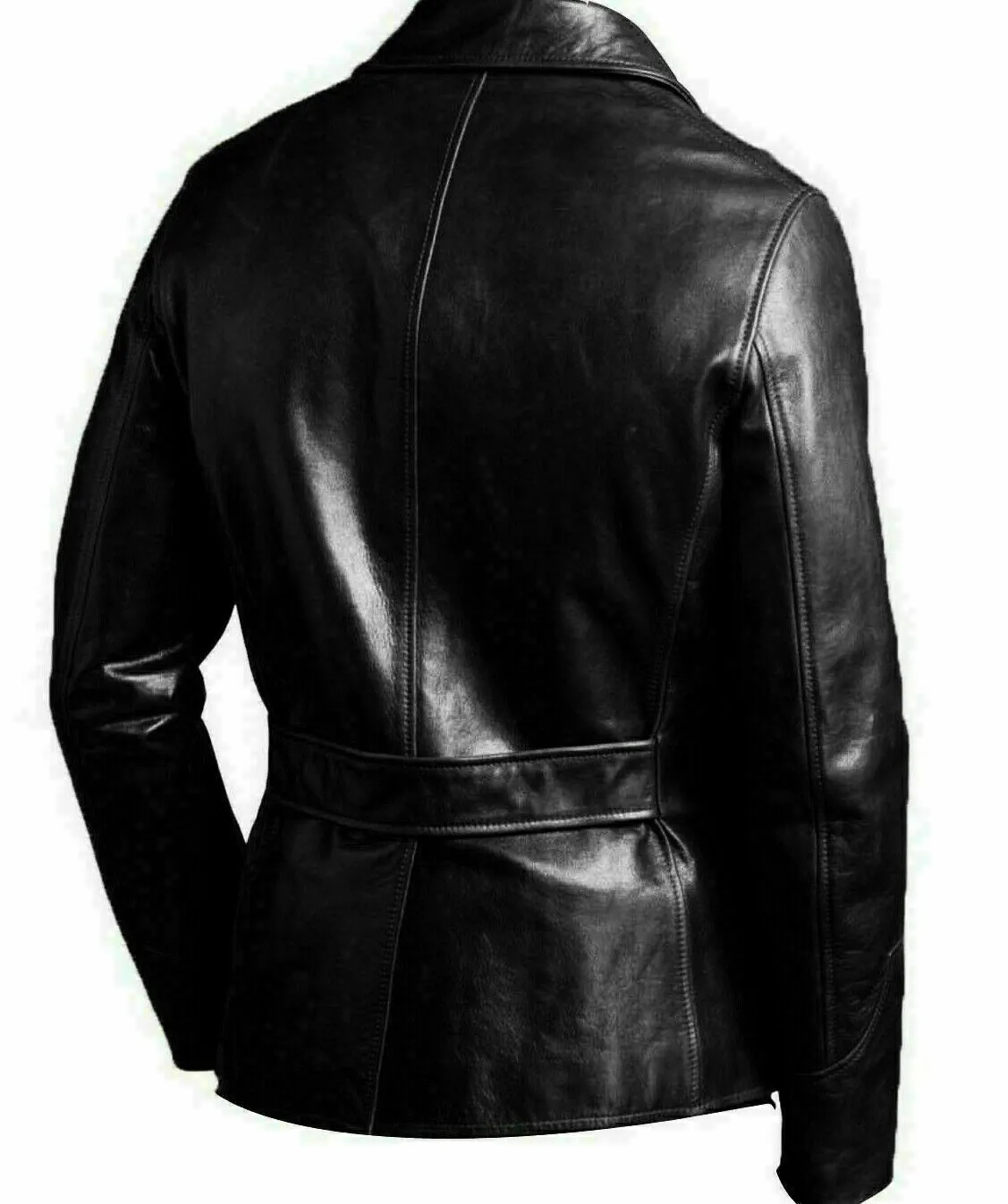 Shirt Collar Five Buttons Mens Leather Jacket - Image 2