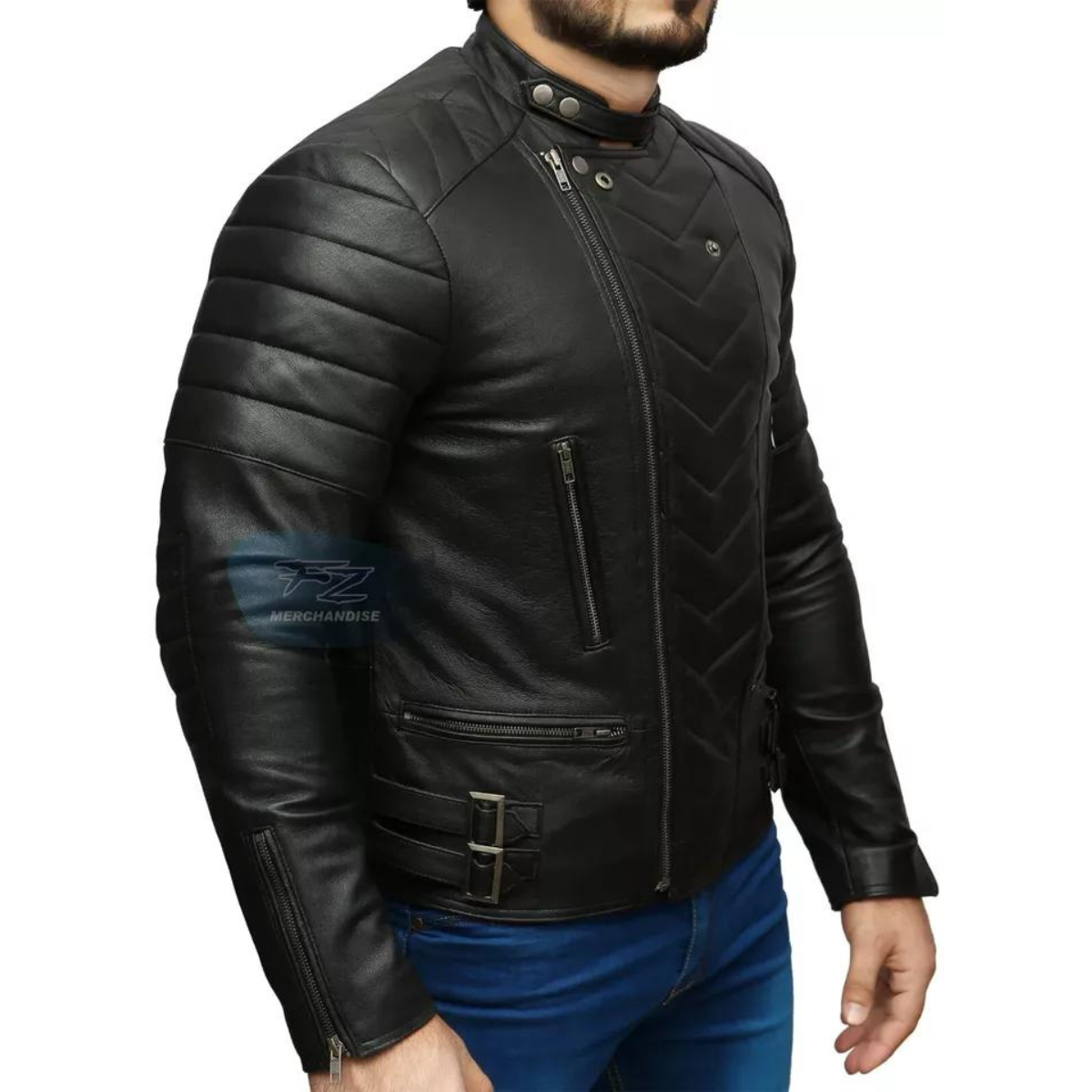 Men's Biker Vintage Motorcycle Black Retro Cafe Racer Leather Jacket - Image 3