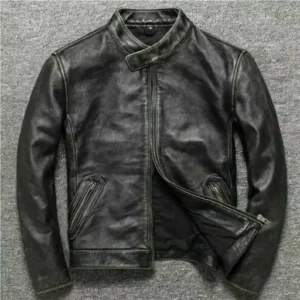 Men's Cafe Racer Vintage Black Biker Motorcycle Bomber Top Grain Leather Jacket