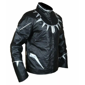 Men's Handmade Black Panther Movie Biker Genuine Cowhide and Faux Leather Jacket