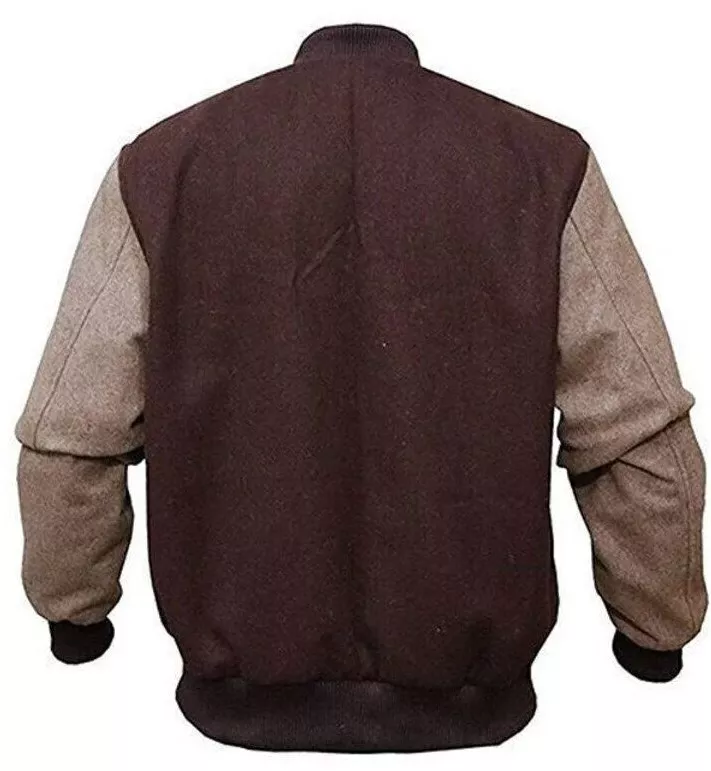 Men's Hotline Miami B Logo Bomber Varsity Letterman Brown Wool Baseball Jacket - Image 3