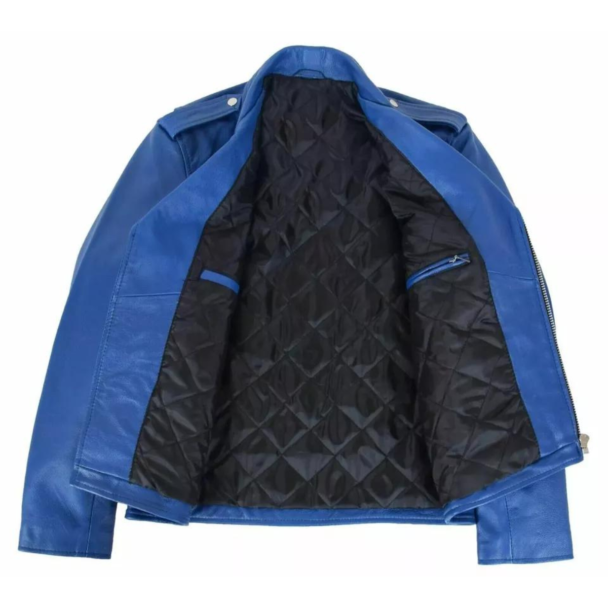 Men's Stylish real Leather Jacket Motorcycle Biker Slim Fit Blue Belted Coat - Image 6