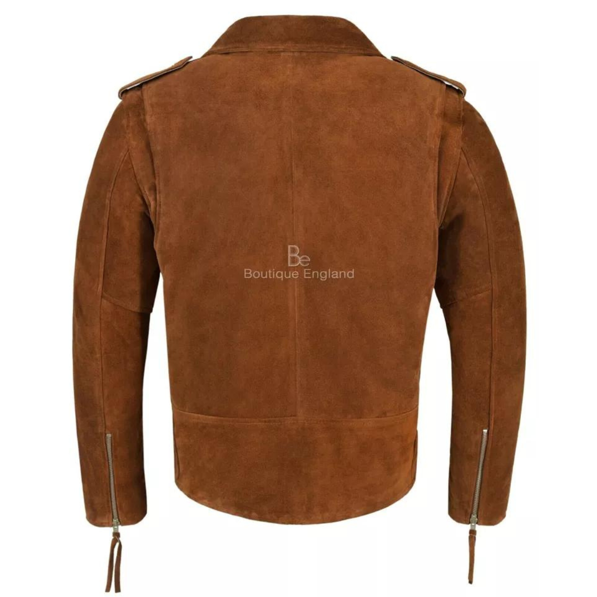 Men's Motorcycle Slim Fit Tan Brown Suede Faux leather Jacket - Image 2